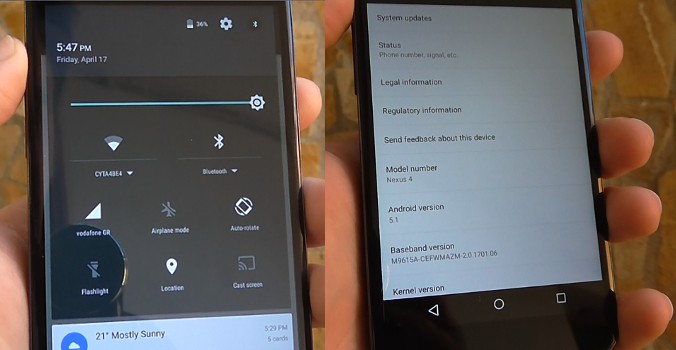 Android Lollipop 5.1 Nexus 4