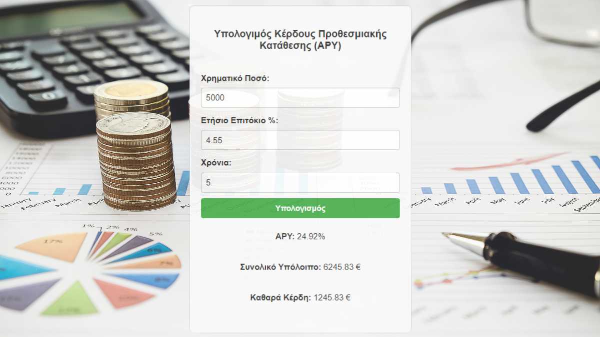 Εργαλείο Υπολογισμού Κέρδους Προθεσμιακής κατάθεσης