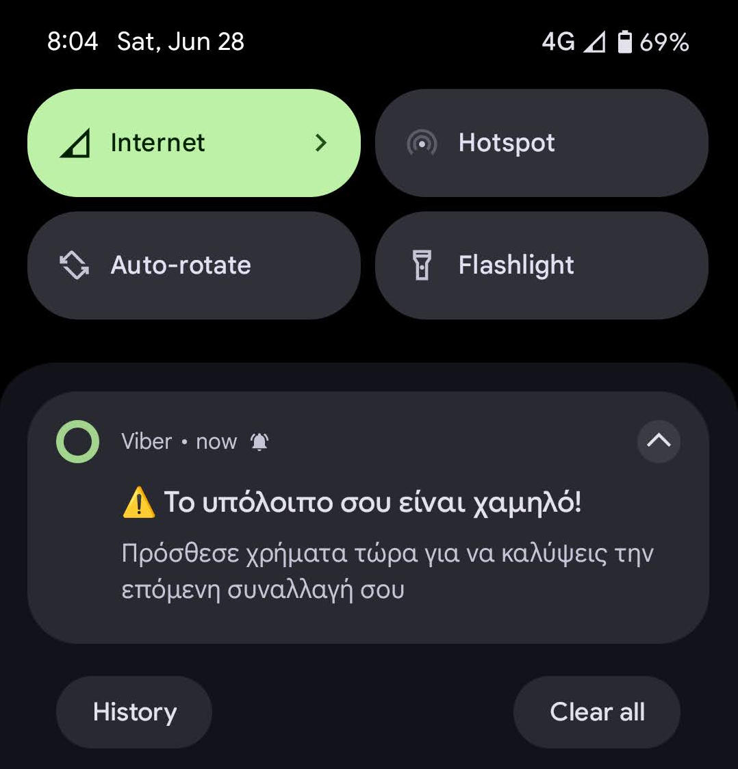 ειδοποίηση viber για άδειο λογαριασμό
