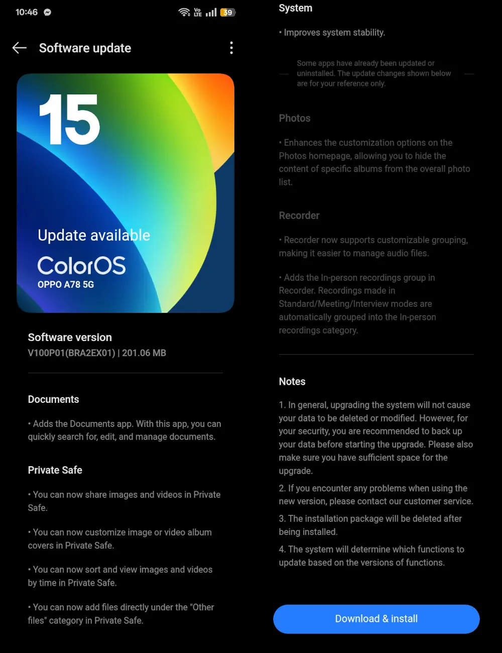 ColorOS update V100P01BRA2EX01